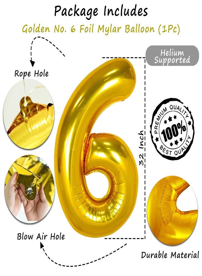 بروبسيكل بالون هيليوم ذهبي اللون من بروبسيكل، مقاس 32 بوصة، على شكل الرقم 6، لتزيين حفلات أعياد الميلاد | بالونات على شكل الرقم 6، للاحتفال بعيد الميلاد/الذكرى السنوية | الرقم 6 - Image 3